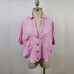 Zara Women's Pink 100% Linen Top, Size Medium